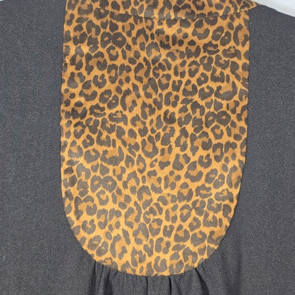 Simonton Says 1X Black Knit Jacket Leopard Trim Open Front Statement Collar - Picture 14 of 15